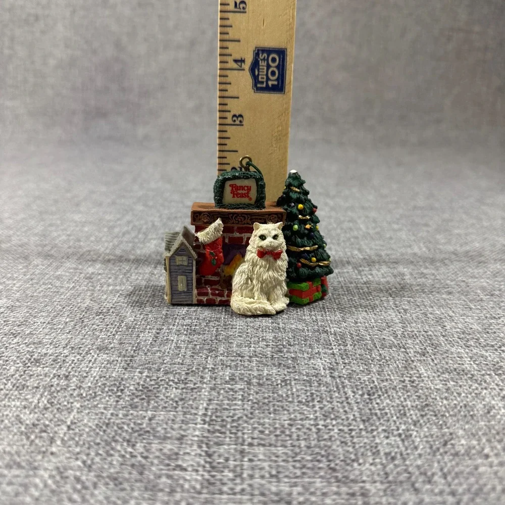 VTG Fancy Feast Cat Ornament 1993 White Persian Fireplace Christmas Tree Kitsch